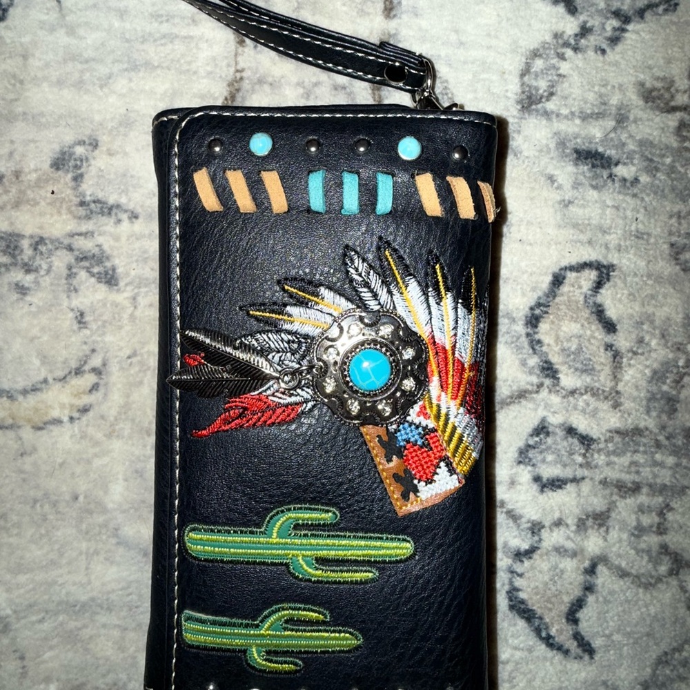 Black Phone Case with Native Embroidery